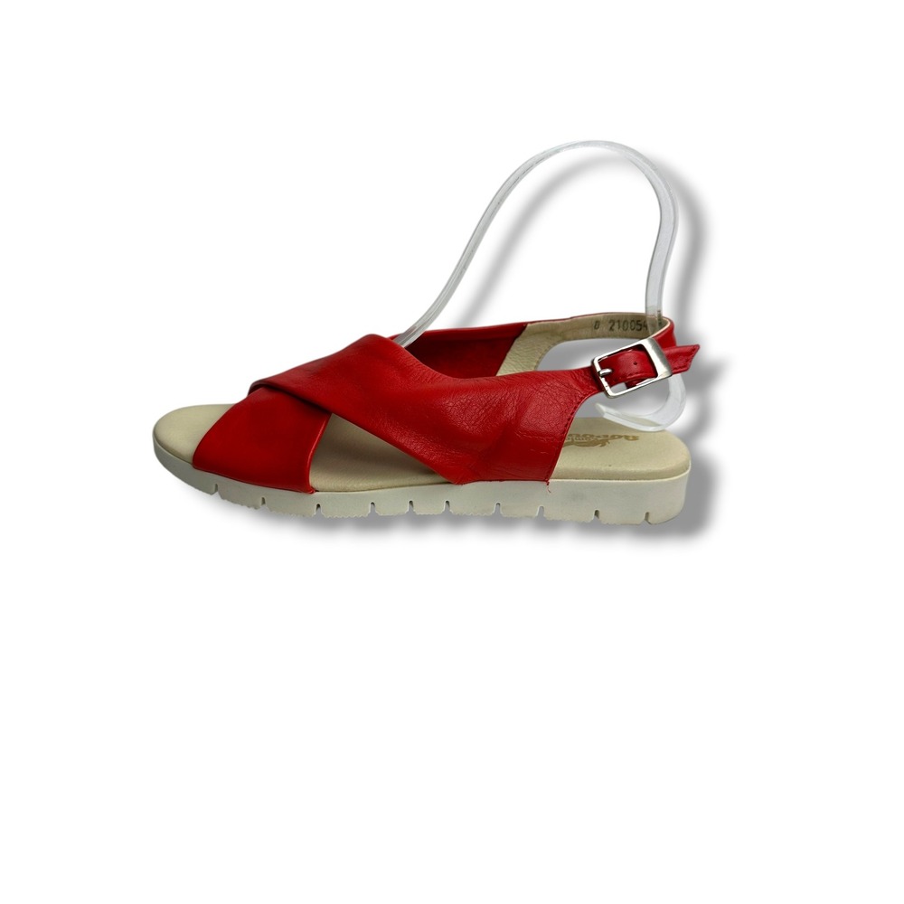 Aerobics Comfort Red Leather Criss Cross Slingback Sandals 37 Made in Portugal